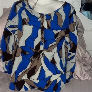 Abstract Blue and Brown Women's Top
